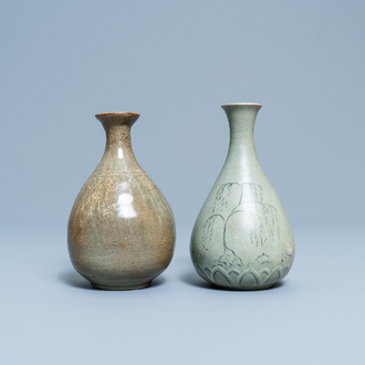 Two Korean celadon vases, probably Goryeo/Joseon, 14/15th C.