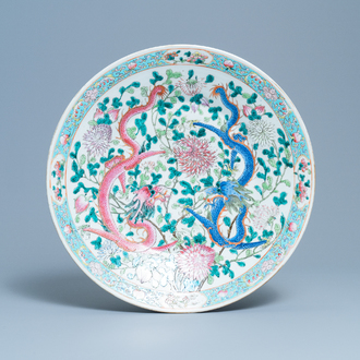 A very large Chinese famille rose 'dragon' dish, 19th C.