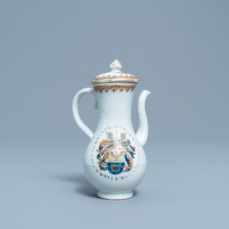 A Chinese Dutch market armorial chocolate jug with the arms of van Rheden, Qianlong