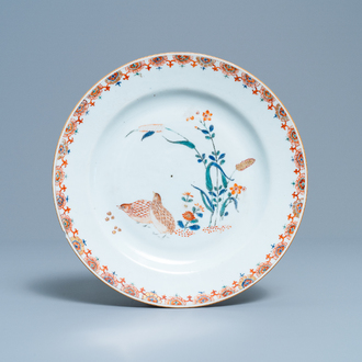 A fine Chinese Kakiemon-style 'quails' plate, Qianlong