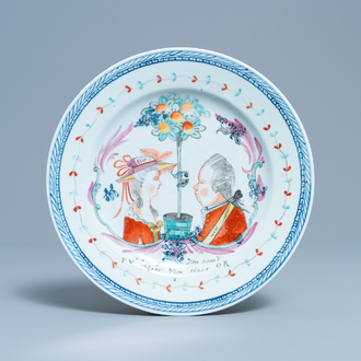 A Dutch-decorated Chinese orangist royalist portrait plate, Qianlong