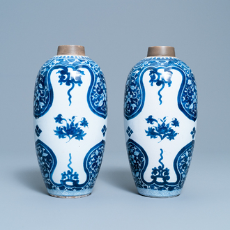 A pair of Dutch Delft blue and white chinoiserie Kangxi-style vases, ca. 1800