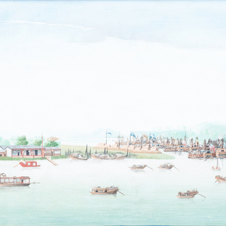 Anglo-Chinese school, Canton, oil on canvas, 18th C.: 'A view on Whampoa Bay'
