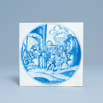 A large blue and white mythological tile, Harlingen, 18th C.