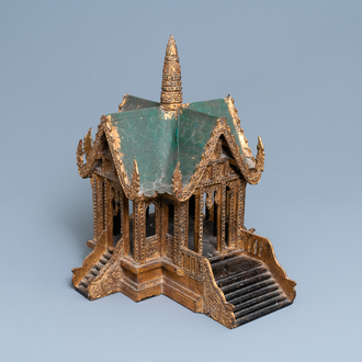 A parcel-gilt carved wood miniature temple, Thailand, 19/20th C.