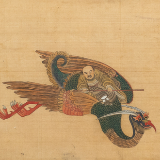 Chinese school, ink and colour on silk, 19/20th C.: 'Immortals and their servants'