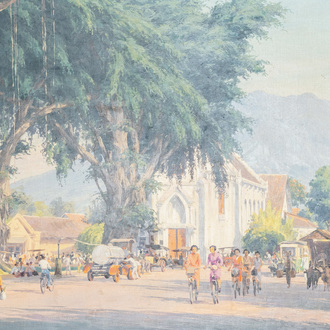 Willem Jan Pieter van der Does (1889-1966), oil on canvas: 'A streetview in Bali'