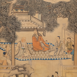 Chinese school, ink and colour on silk, 18/19th C.: 'Figures in a landscape'