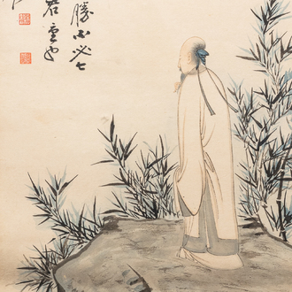 Zhang Daqian (1899-1983), ink and colour on paper, dated 1949: 'Amidst the bamboo'