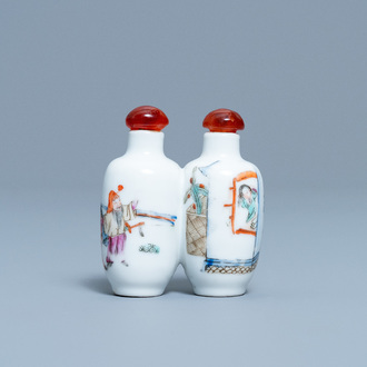 A double Chinese famille rose snuff bottle, 19th C.