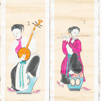 D. Khiêm (Vietnam?), prints enhanced with ink and colour: 'Four female musicians'