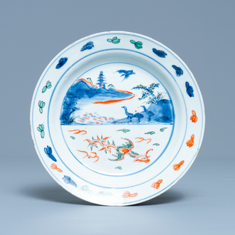 A Chinese wucai ko-sometsuke 'phoenix' plate, Transitional period