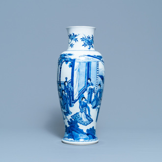 A Chinese blue and white vase with female musicians and dancers, Kangxi