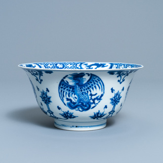 A Chinese blue and white 'dragon and phoenix bowl', Chenghua mark, Kangxi