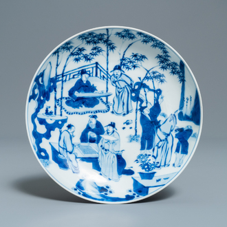 A Chinese blue and white 'Seven Sages of the Bamboo Grove' plate, Xuande mark, Kangxi