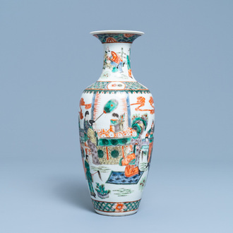 A Chinese famille verte 'warriors' vase, 19th C.