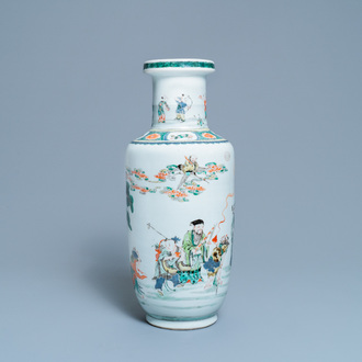 A Chinese famille verte rouleau 'immortals' vase, Kangxi