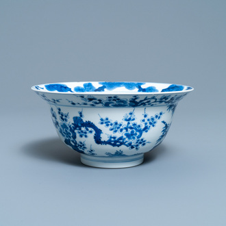 A Chinese blue and white 'Three friends of winter' bowl, Kangxi mark and of the period