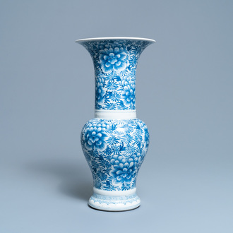 A Chinese blue and white 'peony' yenyen vase, Kangxi