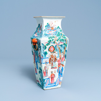 A square Chinese famille rose 'immortals' vase, 19th C.