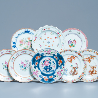 Eight Chinese famille rose plates, Qianlong