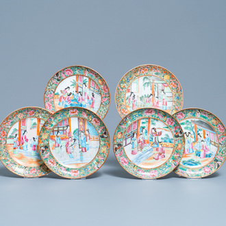 Six Chinese Canton famille rose plates, 19th C.