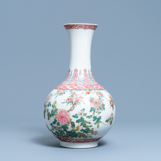 A Chinese famille rose bottle vase with floral design, Hongxian mark, Republic