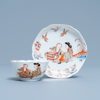 A Chinese cup and saucer with a design after Cornelis Pronk, Yongzheng/Qianlong