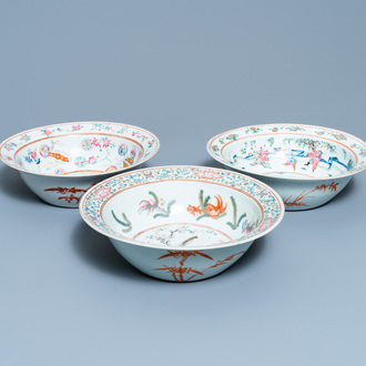 Three Chinese famille rose bowls, 19th C.