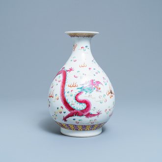 A Chinese famille rose 'yuhuchunping' vase with a dragon and a phoenix, Daoguang mark and of the period