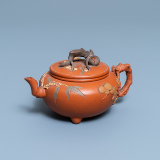 A Chinese Yixing stoneware 'Three friends of winter' teapot and cover, Kangxi