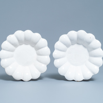 A pair of white Dutch Delftware gadrooned dishes, 17th C.