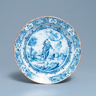 A Dutch Delft blue and white 'Sacrifice of Isaac' dish, 18th C.