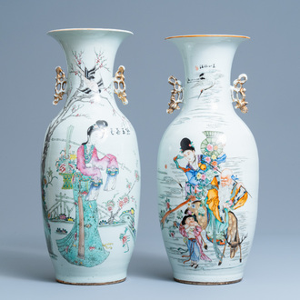 Deux vases en porcelaine de Chine famille rose à décor d'immortels, 19/20ème