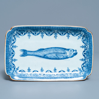 A Chinese rectangular blue and white 'herring' dish, Qianlong