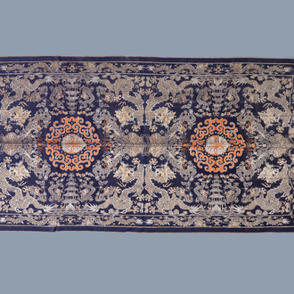 A large Chinese rectangular embroidered 'kesi' silk cloth, 18/19th C.