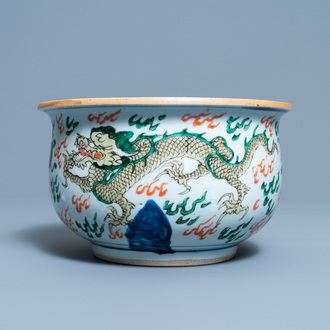 A Chinese wucai 'dragon' censer, Transitional period
