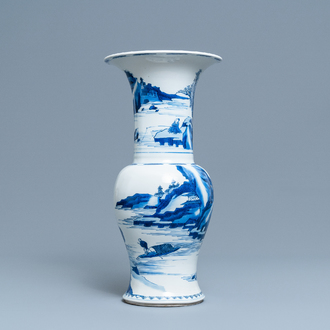 A Chinese blue and white 'river landscape' yenyen vase, Kangxi