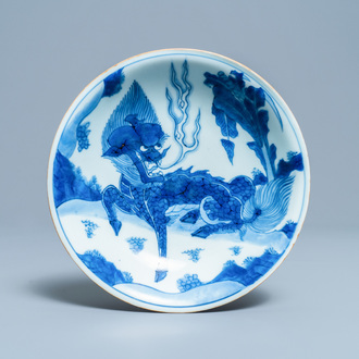 A Chinese blue and white 'qilin' plate, Shunzhi