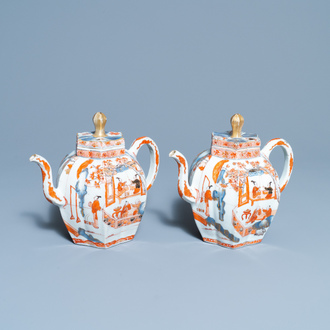 A pair of very large Chinese Imari-style teapots and covers, Kangxi