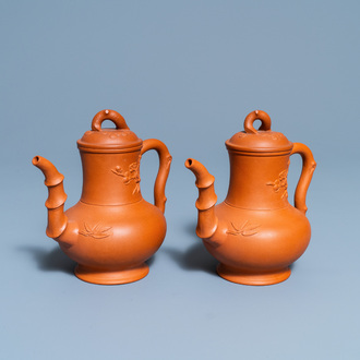 A pair of Chinese Yixing stoneware teapots and covers, Kangxi