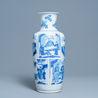 A fine Chinese blue and white rouleau vase, Kangxi
