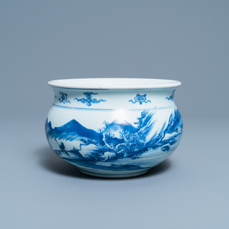 Un brûle-parfum en porcelaine de Chine en bleu et blanc, Kangxi