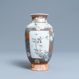 A Chinese famille rose vase with birds on blossoming branches, Qianlong mark, Republic