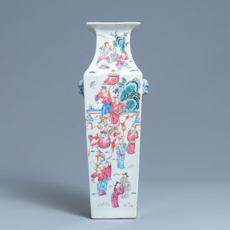 A square Chinese famille rose vase, 19th C.