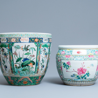 Deux jardinières en porcelaine de Chine famille rose et verte, 19ème