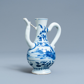 A Chinese blue and white 'landscape' ewer, Transitional period