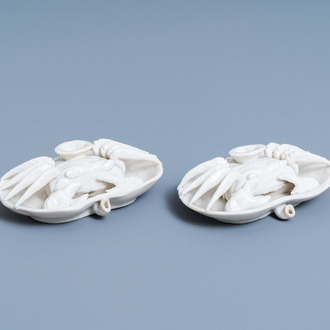 A pair of Chinese Dehua blanc de Chine crab-shaped water droppers, Kangxi