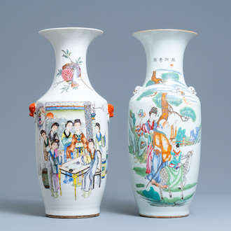 Two Chinese famille rose and qianjiang cai vases, 19/20th C.