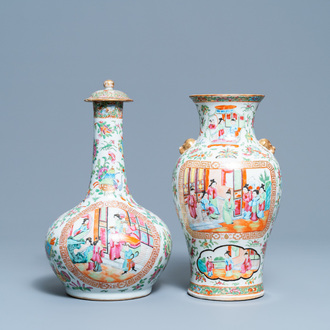 Deux vases en porcelaine de Chine famille rose de Canton, 19ème